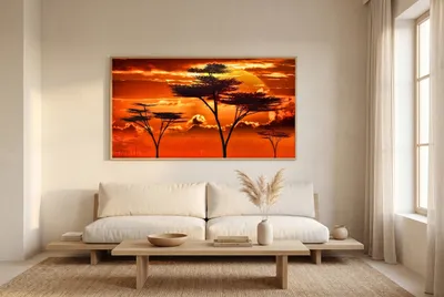 Raumansicht: Afrika Sonnenuntergang in der Savanne