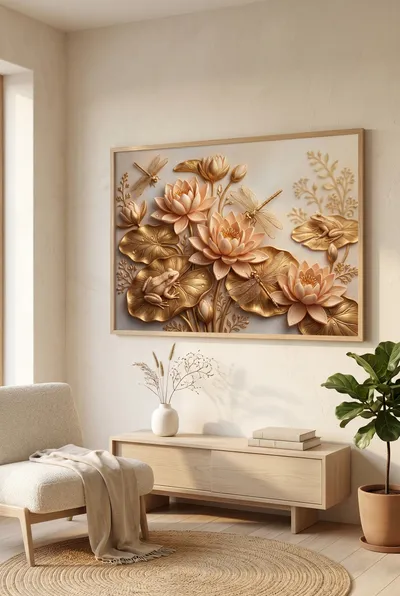 Raumansicht: Elegante Lotus Komposition in Gold