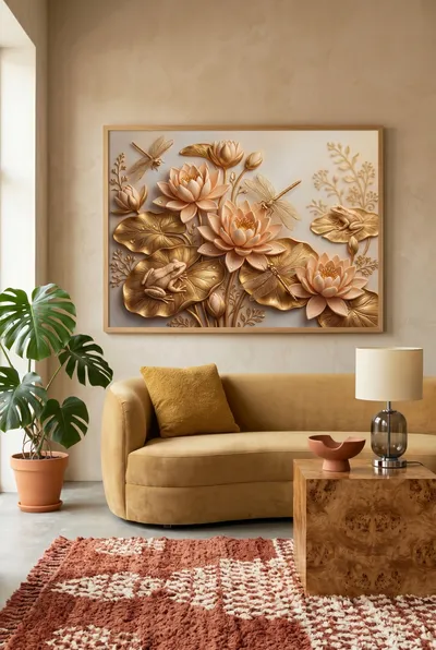 Raumansicht: Elegante Lotus Komposition in Gold