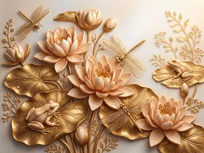 Wandbild Motiv: Elegante Lotus Komposition in Gold