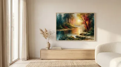 Raumansicht: Flusslandschaft im warmen Licht der Abendsonne