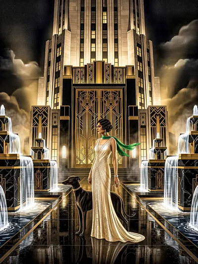 Wandbild Motiv: Gatsby Glamour, Eleganz und Geheimnis am Art-Deco-Brunnen