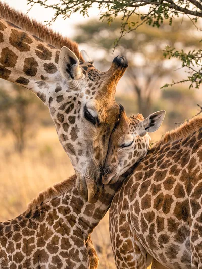 Wandbild Motiv: Giraffen Verbundenheit im Abendlicht