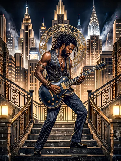Wandbild Motiv: Gitarrensolo in New York der eigene Takt zählt