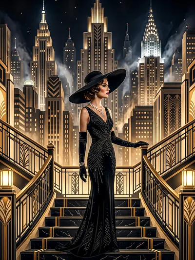 Wandbild Motiv: Glamour im Goldenen Zeitalter Die Nacht gehört ihr Art déco Eleganz