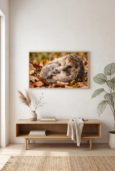 Raumansicht: Igel Familie im Herbst