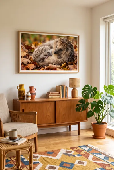 Raumansicht: Igel Familie im Herbst