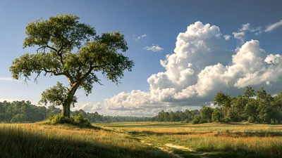 Wandbild Motiv: Majestätische Eiche vor Sommerwolken