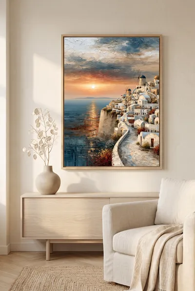 Raumansicht: Mediterranes Klippendorf mit Windmühlen