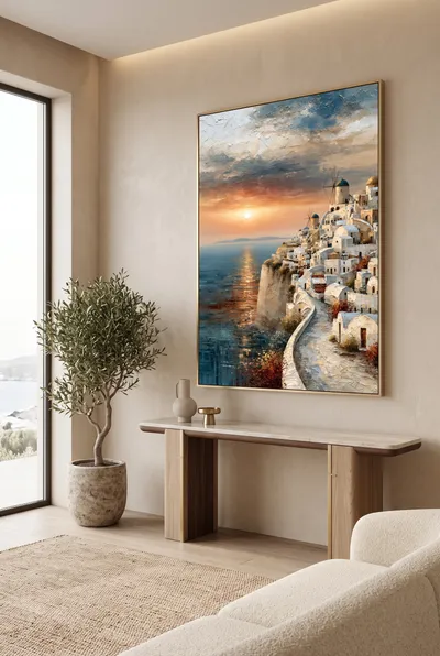 Raumansicht: Mediterranes Klippendorf mit Windmühlen