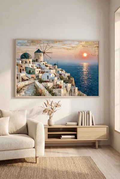 Raumansicht: Mediterranes Küstendorf im Sonnenuntergang