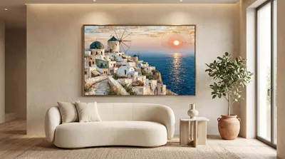 Raumansicht: Mediterranes Küstendorf im Sonnenuntergang