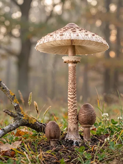 Wandbild Motiv: Parasolpilze im Herbstwald