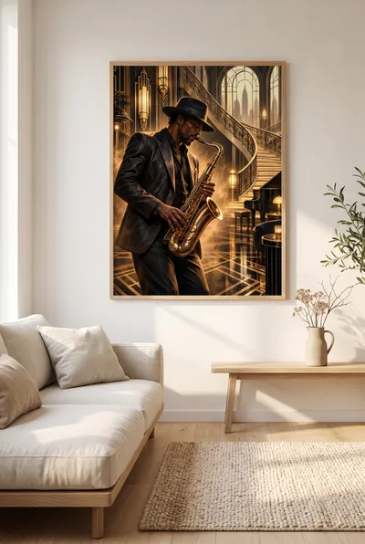 Raumansicht: Saxofon im Goldlicht – der Luxus eines Augenblicks