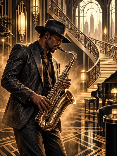 Wandbild Motiv: Saxofon im Goldlicht – der Luxus eines Augenblicks