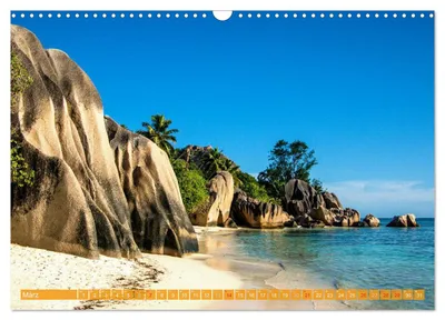 Anse Source d’Argent auf La Digue – Märzmotiv im Seychellen-Kalender