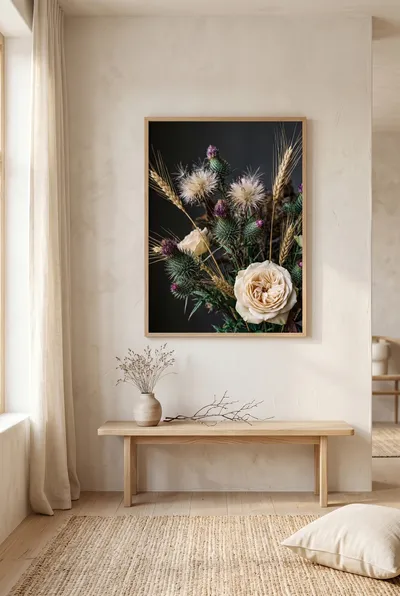 Raumansicht: Stille Dornen – Distel Stillleben in Wabi-Sabi Ästhetik