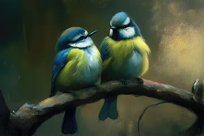 Wandbild Motiv: Vogel Paar - Blaumeisen beim turteln